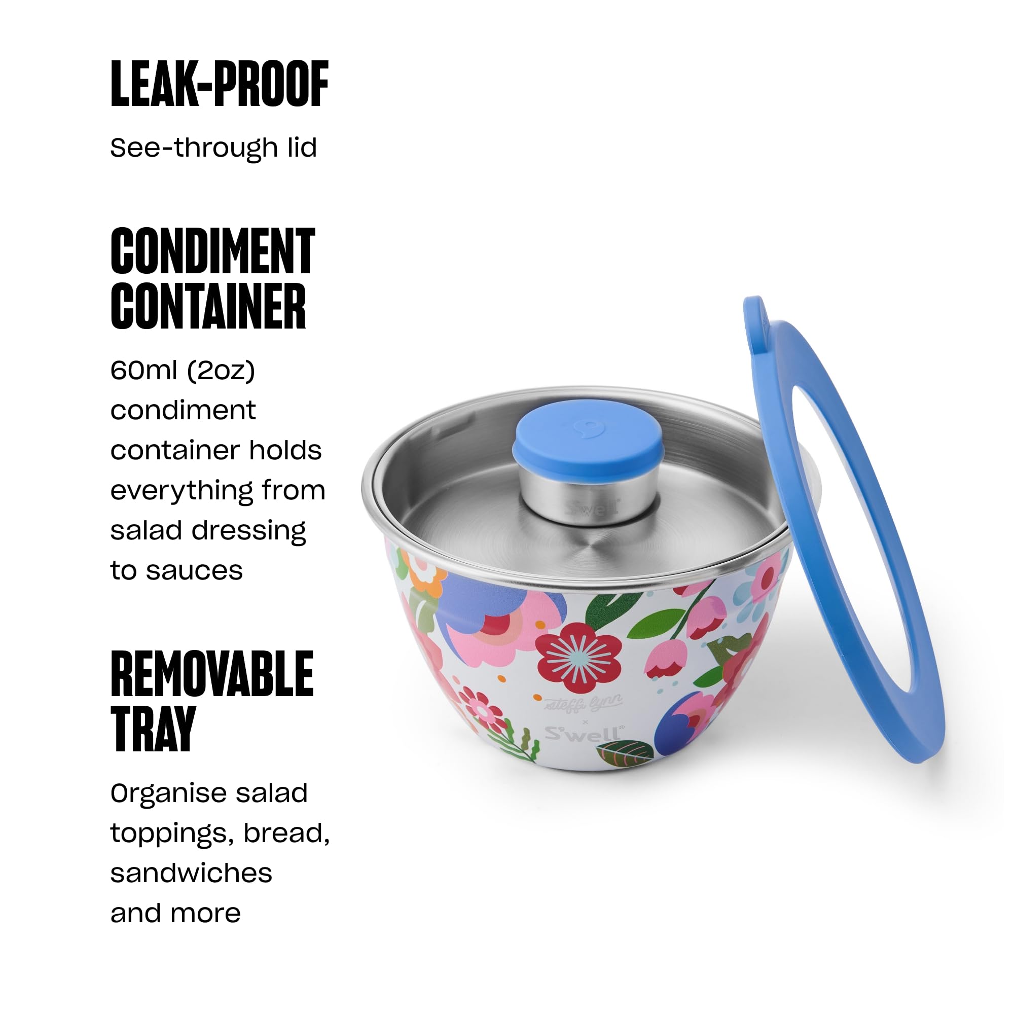 S'well x Steffi Lynn Stainless Steel Salad Bowl Kit, 1.9 Litre, Artist Collab - Image 4