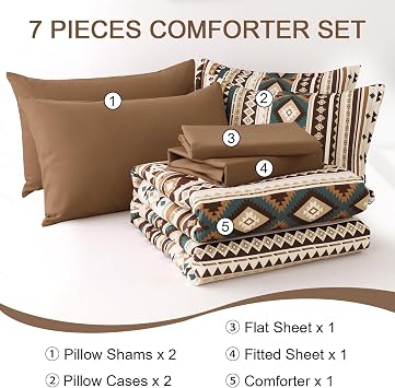 Queen Size Comforter Set Boho, Striped Comforters Bedding Set with Sheet for Fall Winter Family