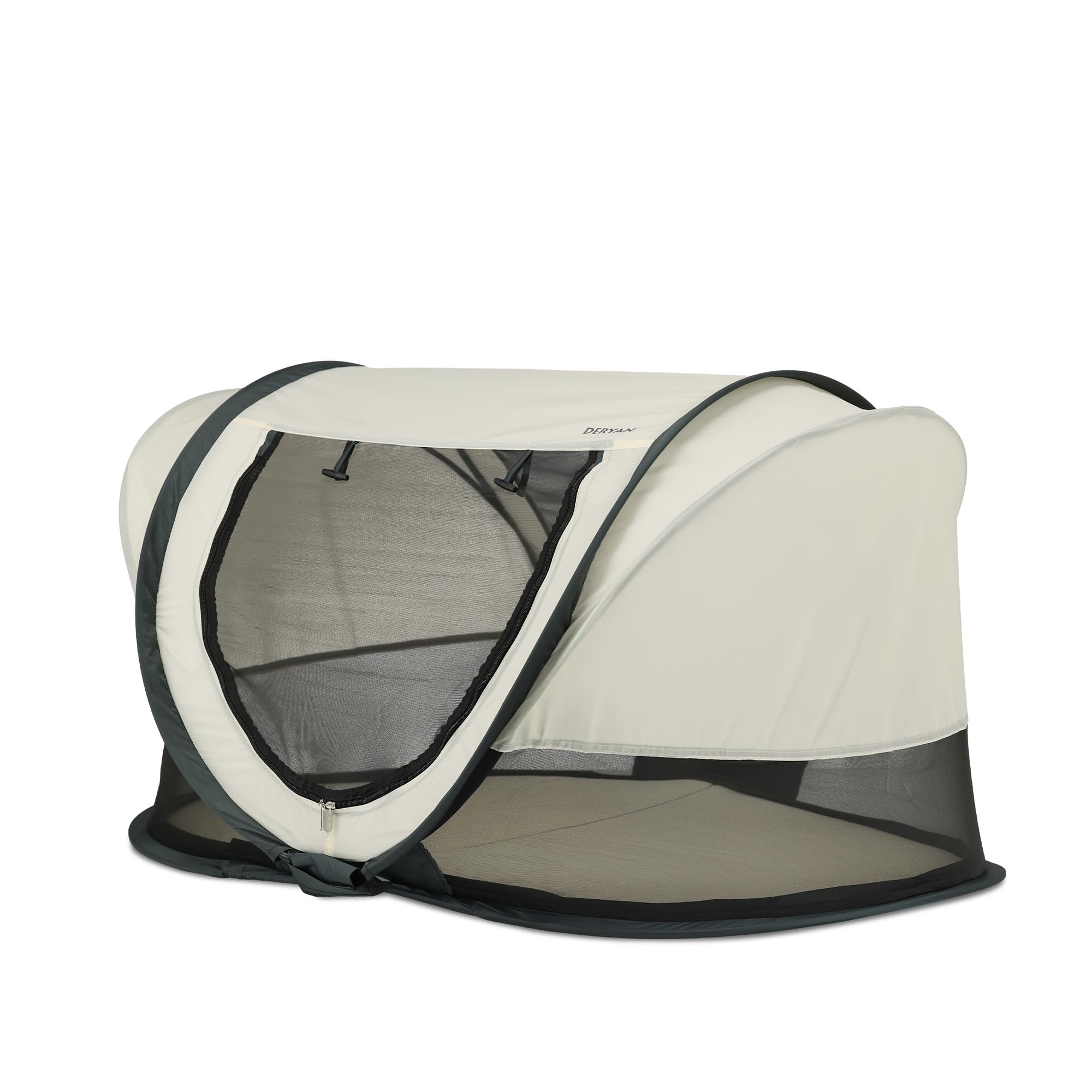 Deryan Scott Lettino Parapioggia per Bambino - Dalla Nascita Fino a 3 Anni - Tenda Pop-Up per Bambino Montabile in 2 Secondi - Zanzariera & Borsa da Viaggio Inclusi - 120x75x50cm (Crema)