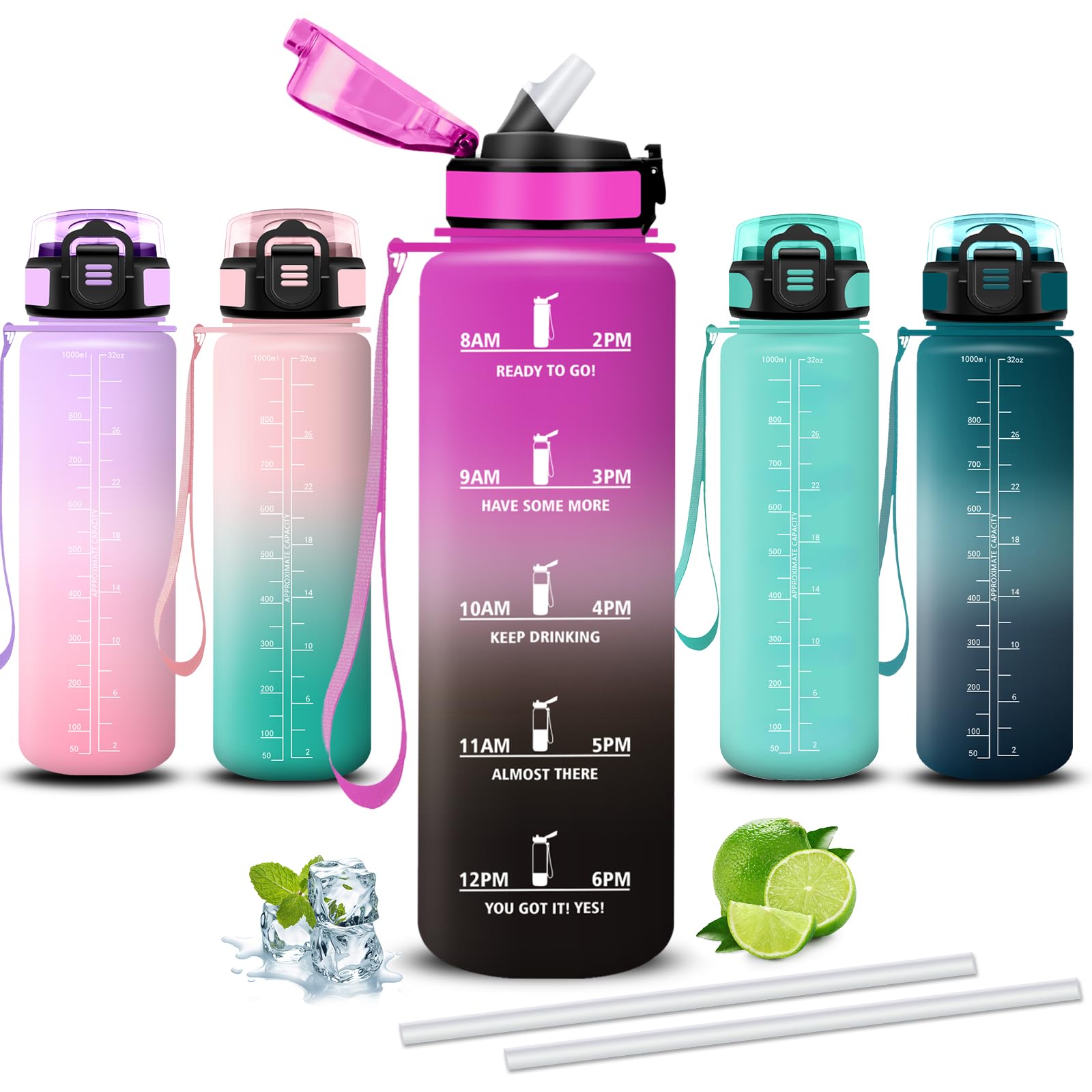 Mujigaga 1 Litre Water Bottle with Straw, Leakless, Motivational Water Bottles, Wide Mouth, Hiking Water Bottles, Motivational Slogan Water Bottle for Fitness, Camping, Work
