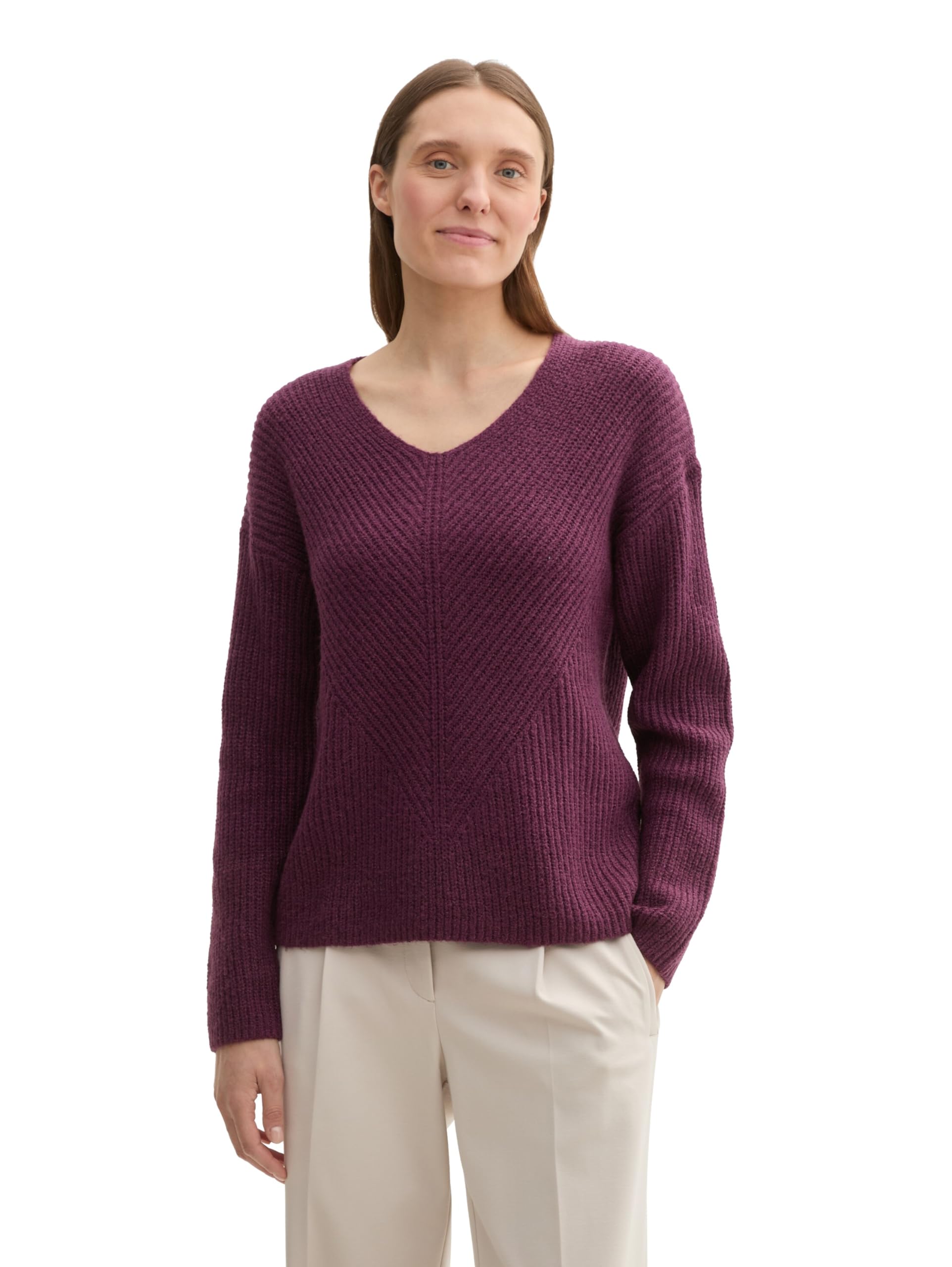 Tom Tailor Damen 1047674 RIPP Strickpullover mit V-Ausschnitt