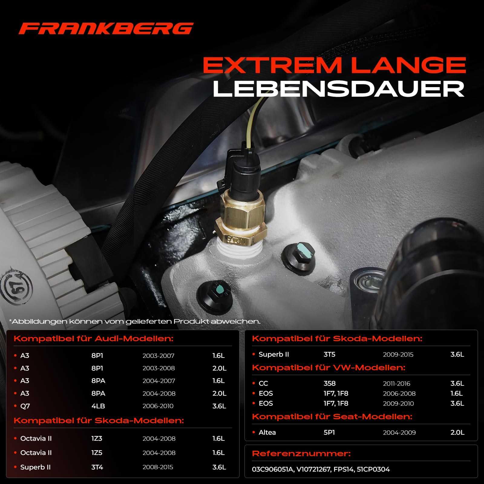 Frankberg Sensor Kraftstoffdruck Drucksensor für A3 A8 Q7 Altea Octavia Superb Caddy E-O-S Golf J-e-t-t-a 1K P-a-s-s-a-t 362 357 365 Polo 9N 2002-2018 03C906051A