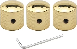Unxuey 3PCS Gold Metal Dome Volume Tone Control Knobs Knurled Shaft Pots Knobs with Keys Screws Set for Electric Guitar or Bass