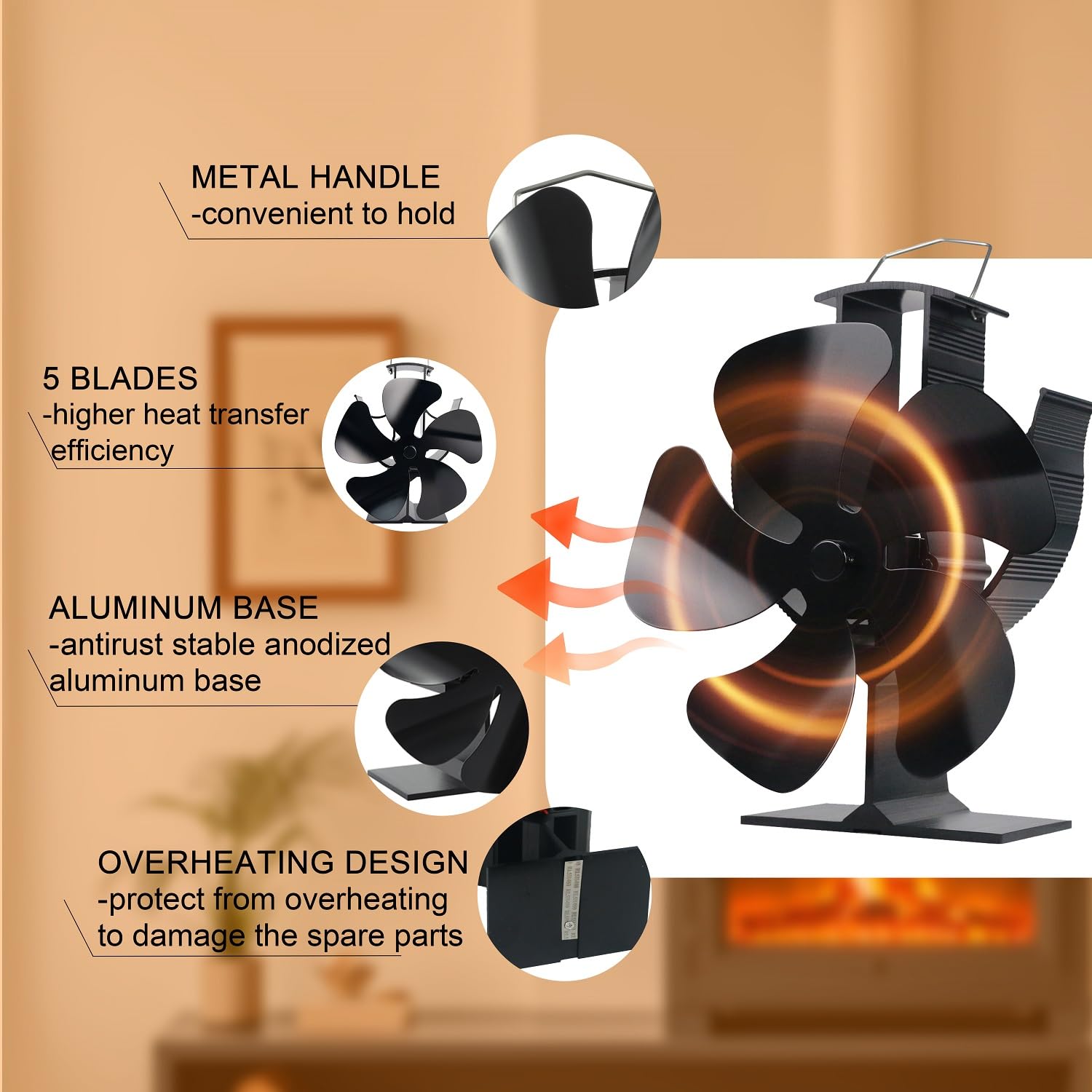 Ventola per stufa a legna per riscaldatore Buddy, ventola per caminetto alimentata a calore, 5 pale, con staffa fissa su riscaldatore a propano/Mr. riscaldatore, campeggio esterno/interno