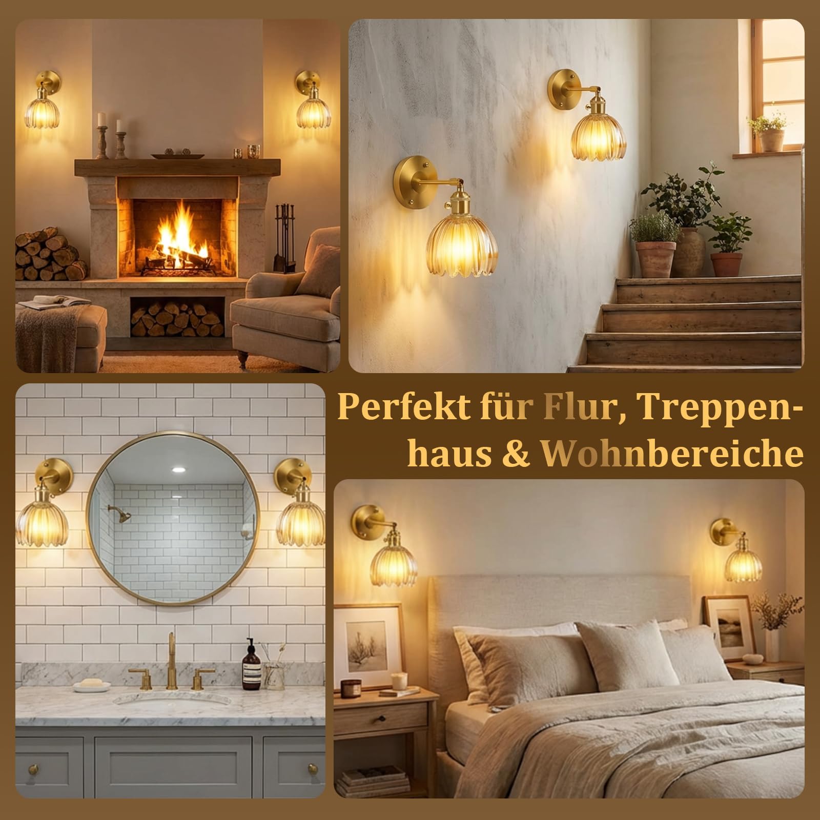 Akku Wandleuchte Innen 4000mAh Retro 2 Stück, Gold LED Wandlampe ohne Stromanschluss mit Glas Tulpe Schirm, Dimmbar & RGB Speicherfunktion Timer Fernbedienung für Schlafzimmer Flur Wohnzimmer
