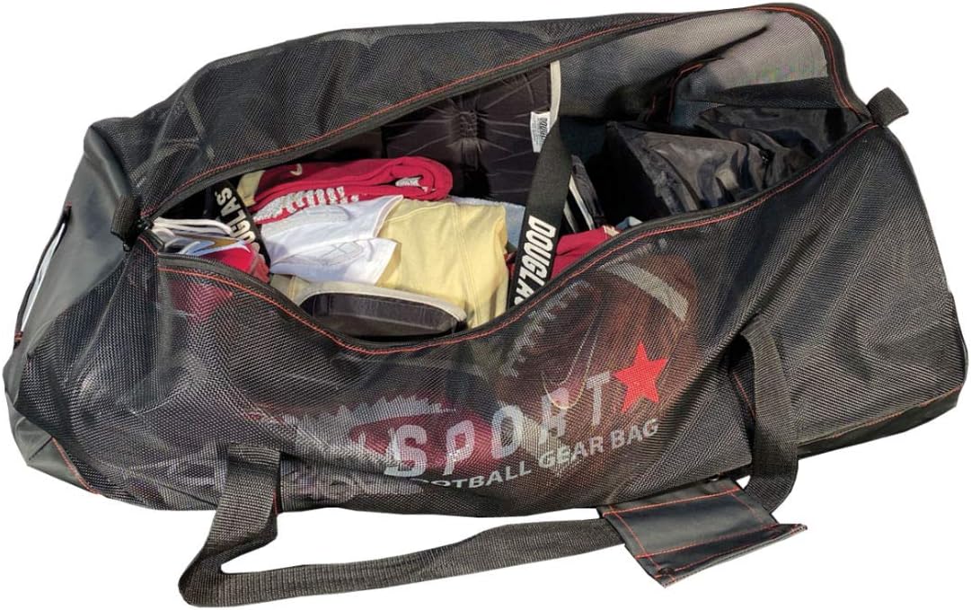 SportStar Football Equipment Gear Bag: Large Heavy Duty Mesh Travel Duffel Bag