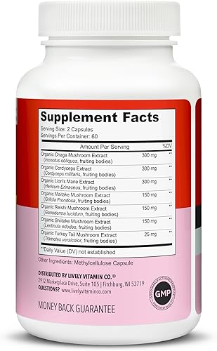 Miniatura 3 de LIVELY VITAMIN CO. Mushroom Magic - Chaga - Cordyceps - Melena de león - Cola de pavo - Reishi - Shiitake - Maitake - Inmune - Energía - Memoria -