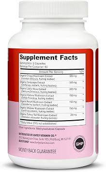 LIVELY VITAMIN CO. Mushroom Magic - Chaga - Cordyceps - Lions Mane - Turkey Tail - Reishi - Shiitake - Maitake - Immune - Energy - Memory - Non-GMO - 120 Vegan Capsules