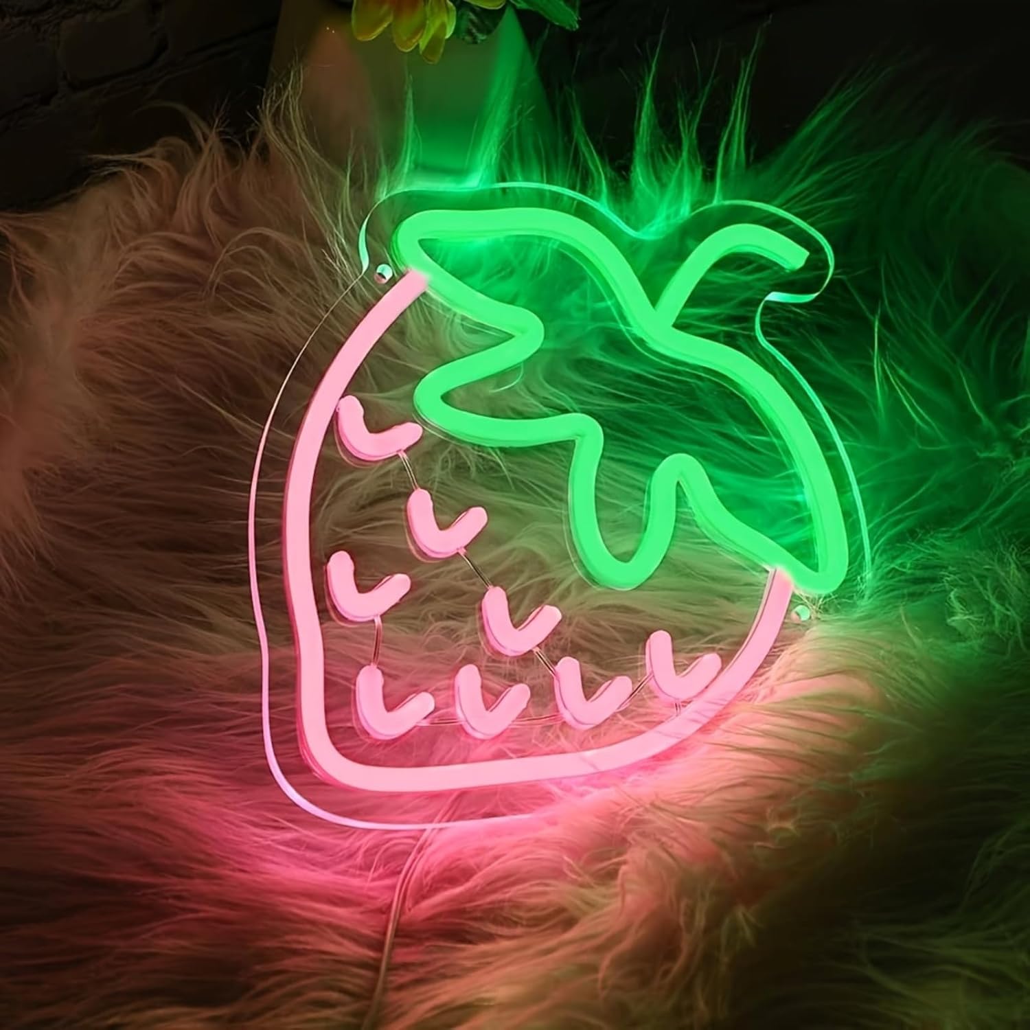 Strawberry Neon Sign – Pink LED Light for Girly Room, Aesthetic Wall Decor, Bedroom, or Dessert Shop – Cute Neon Room Decoration, 11.81″ × 8.66″
