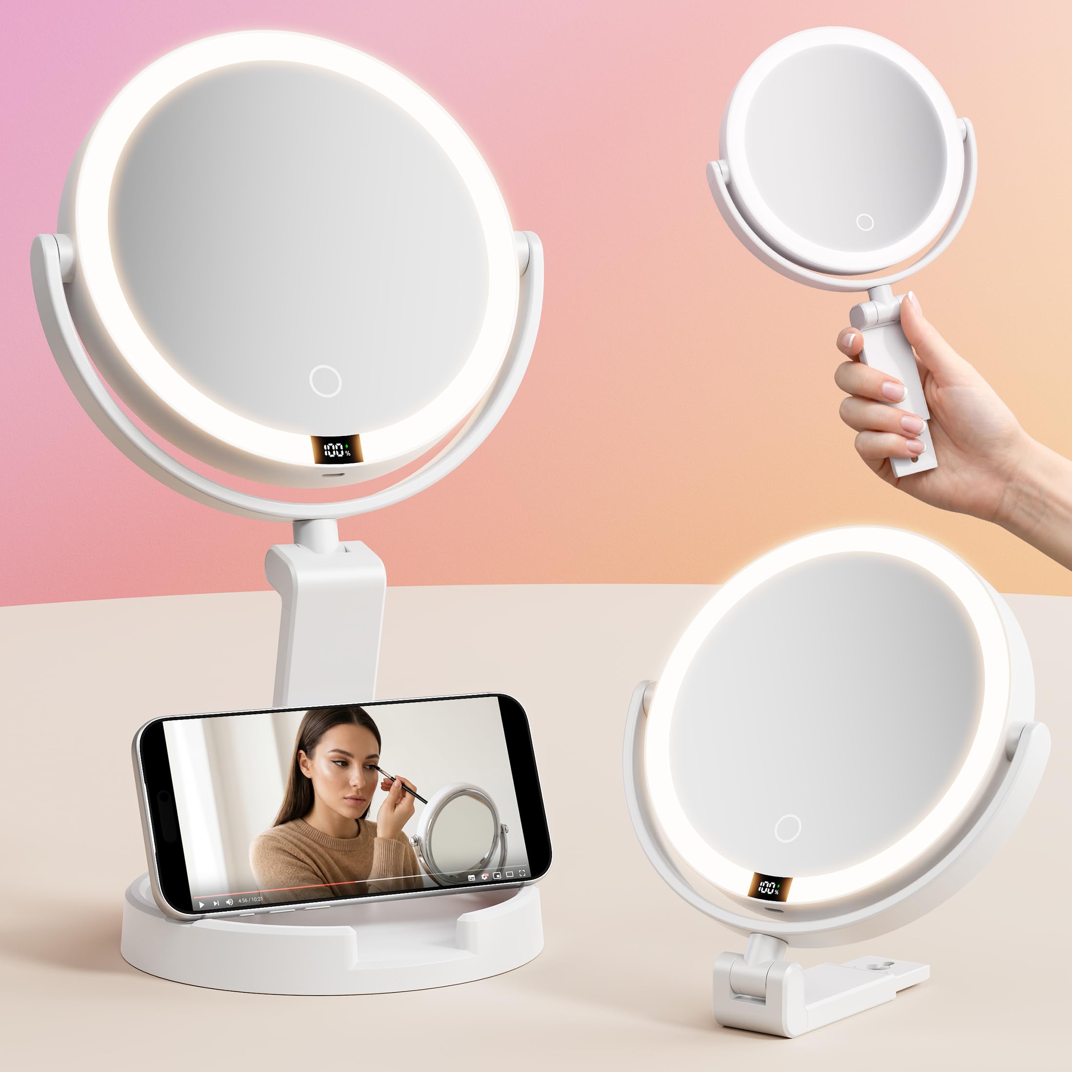 Specchio per il trucco con luci, ingrandimento 1X/20X su entrambi i lati