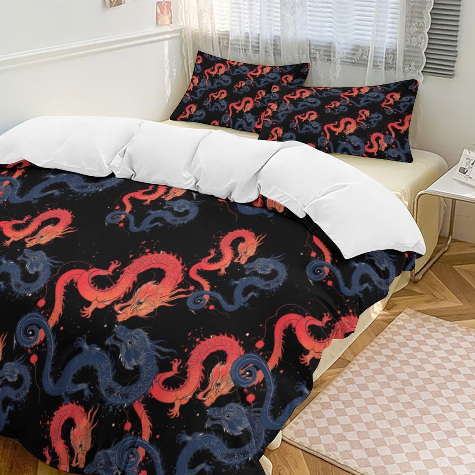 Okjnfsaqwex Style Ying And Yang Japanese Dragons Duvet Cover Sets 1 With 2 Pillow Shams 3 Pieces Comforter Bedding Set