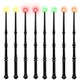 KingVows Light Up Magic Wizard Wand with 4 Color Lights & Sound - Set of 8 Illuminating Witch Sorcerer Toys for Kids Cosplay Party, Black