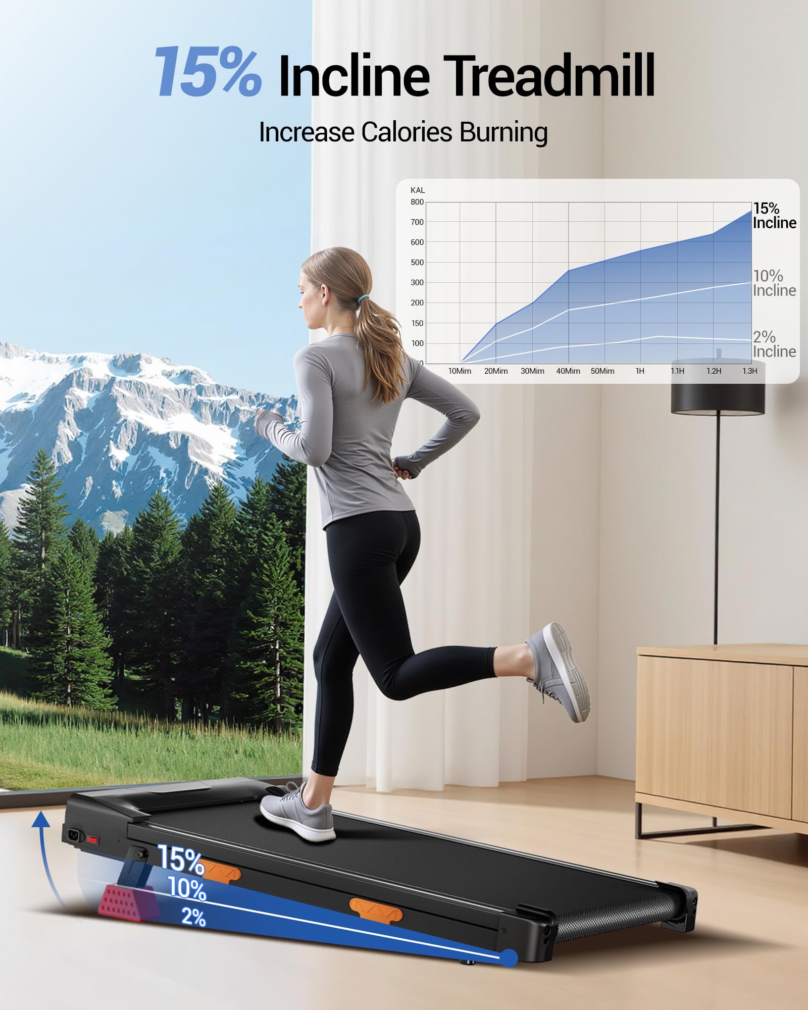 CURSOR Tapis Roulant con Inclinazione15%, Tapis Roulant Salvaspazio Elettrico 1-10KM/H, Walking Pad con Motore Silenzioso da 3,0 HP e Tripla Ammortizzazione, Max. Carico Massimo 136KG
