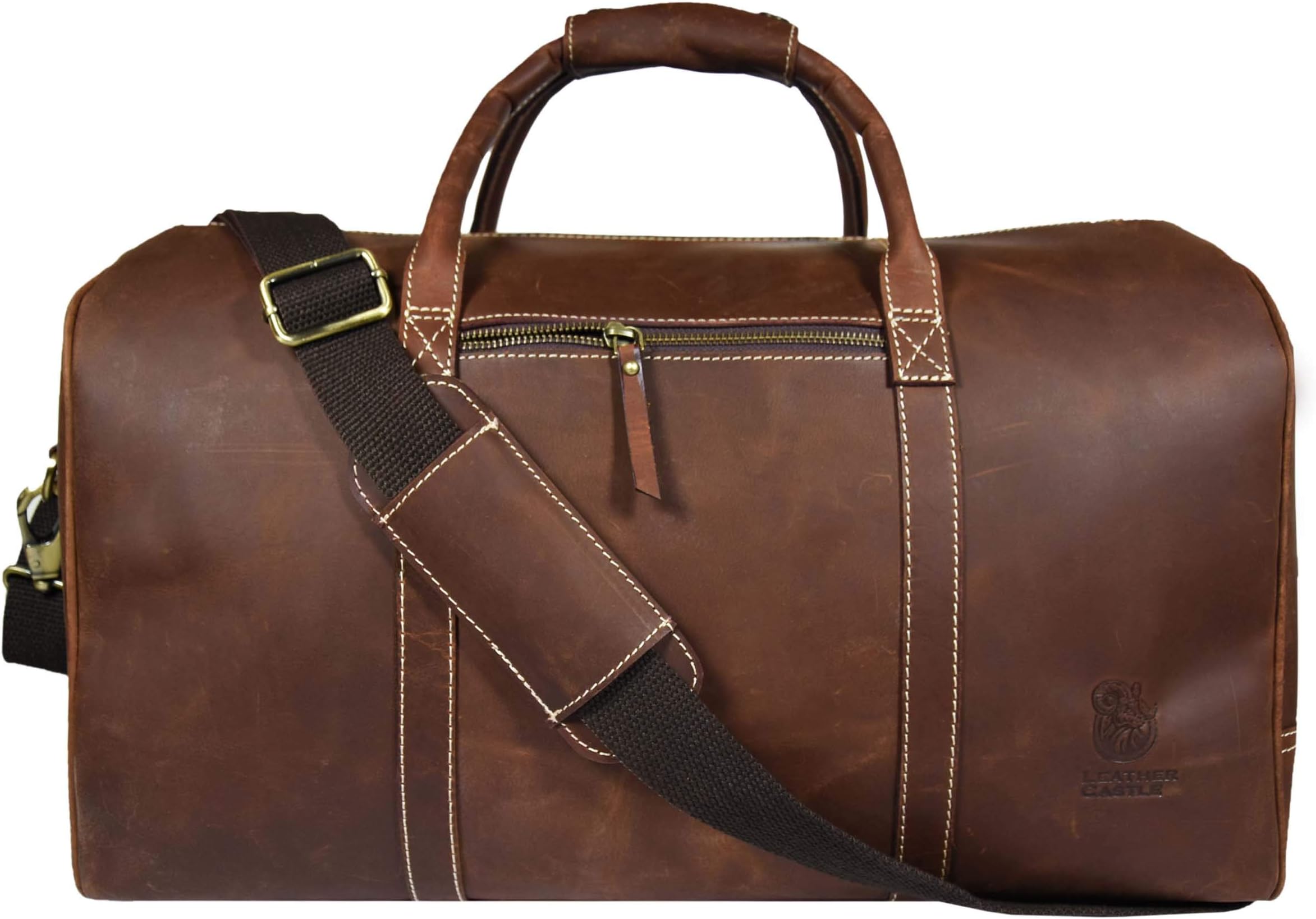 Vintage Leather Duffel Bag for Men Leather Travel Bag, Spacious Weekender Overnight Bag, Durable Carry-On with Adjustable Strap, Stylish Duffle for Gym, Business & Adventure - 20 Inches (Medium Brown)