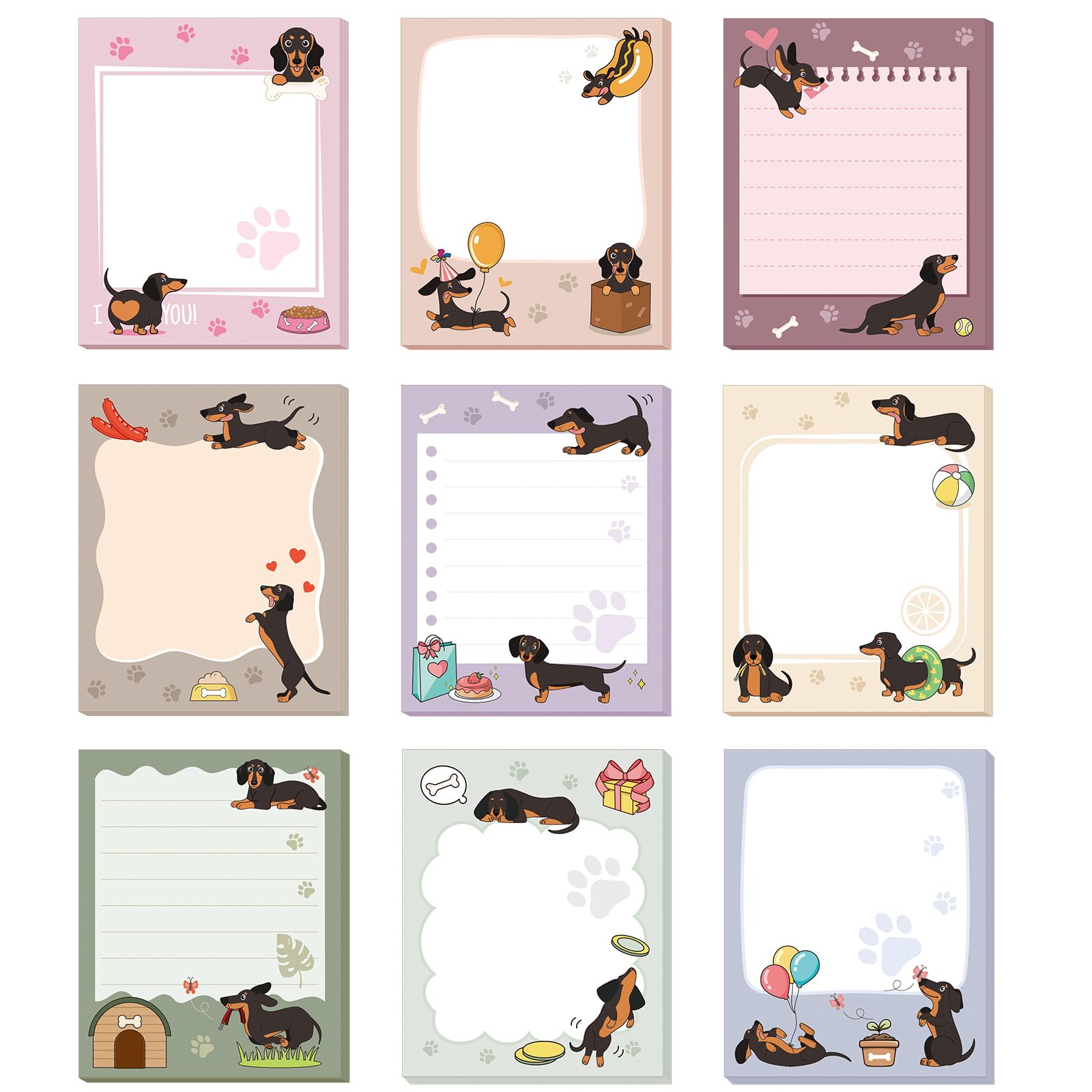 Sabary 9 Pads Cute Sticky Notes Animal Sticky Note Pads 3.15 x 3.94 Inches Colored Adhesive Memo Reminder Decor for Journal School Office Gifts(Dachshund)