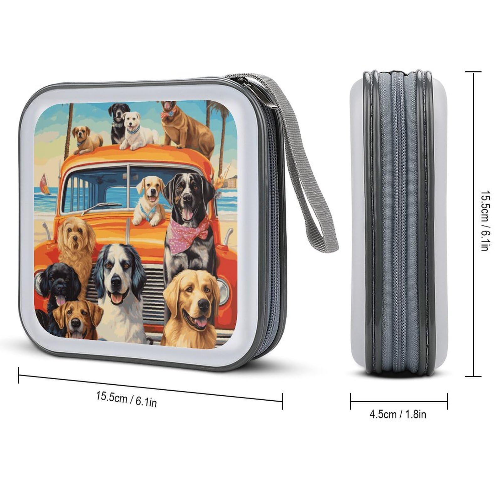 JTREHY 40 Sheets Capacity CD Case Storage Bag,Dog Days of Summer Printed Portable Zipper CD DVD Case Holder Large Capacity CD Wallet for Car, Home, Office, Games Disc, Audio Music