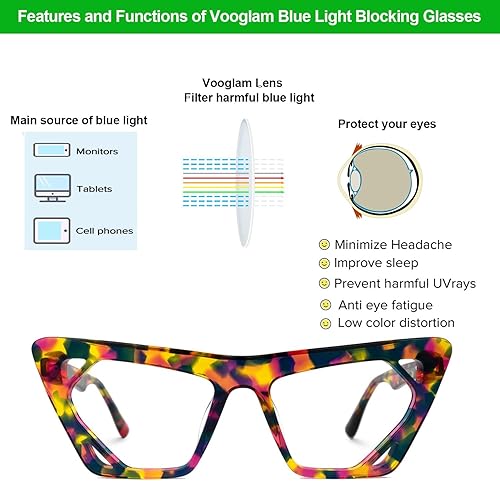 Miniatura 3 de VOOGLAM Gafas con filtro de luz azul con ojo de gato marco de anteojos de moda para mujer antifatiga ocular y rayos UV