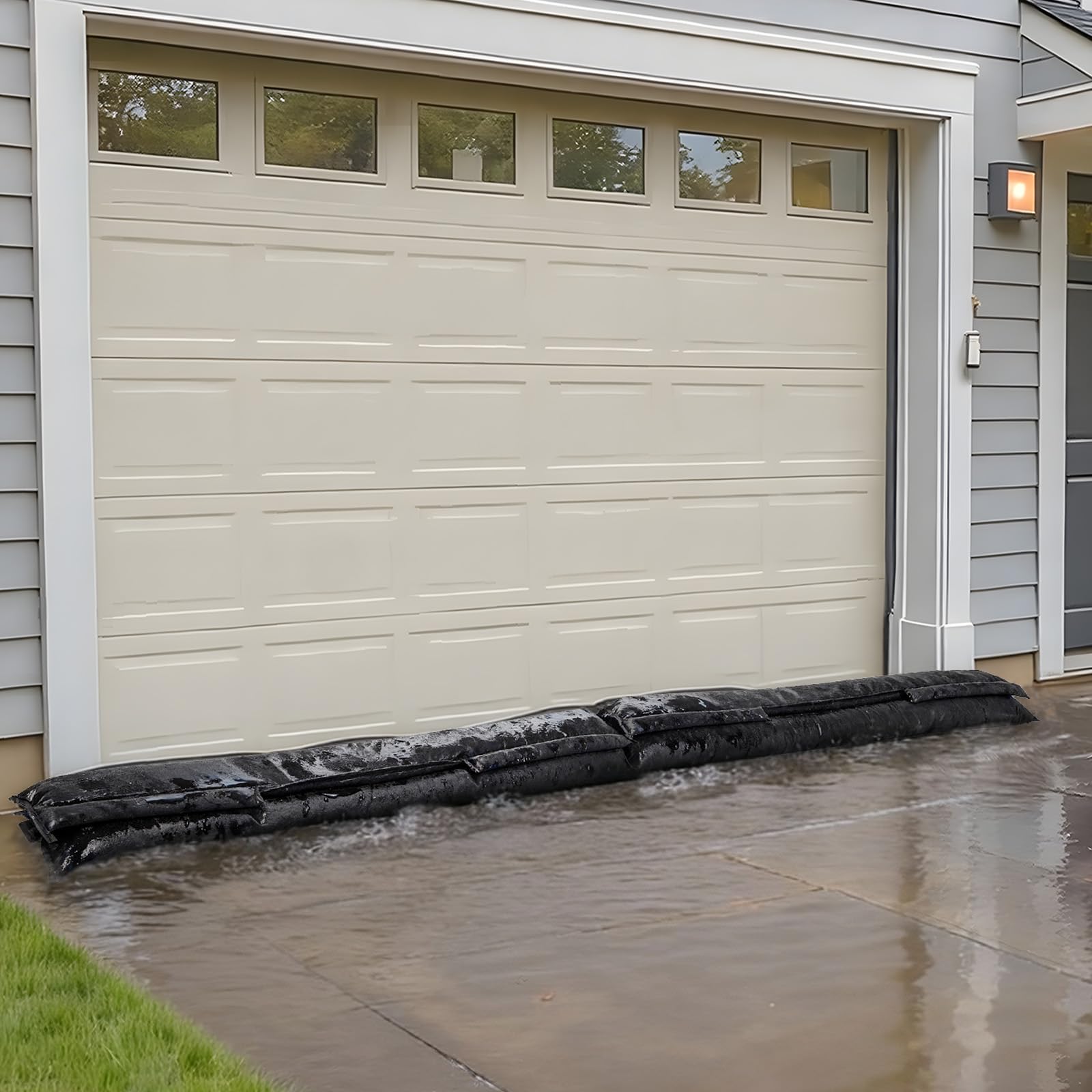 VEVOR Barrera Antiinundaciones 5 Piezas Bolsas contra Inundaciones 306x15,5 cm Dispositivo de Protección contra Inundaciones con Cubo de Plástico, Activado por Agua, para Puerta Garaje Entrada Sótanos