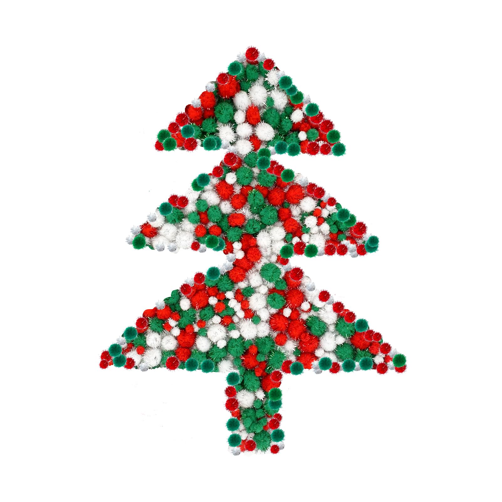 Allruyee 1200 Piece Christmas Pom Pom Balls Glitter Tinsel Craft Supplies in 4 Sizes for Holiday Decorations, DIY Crafts and Home Decor (White, Red, Green)