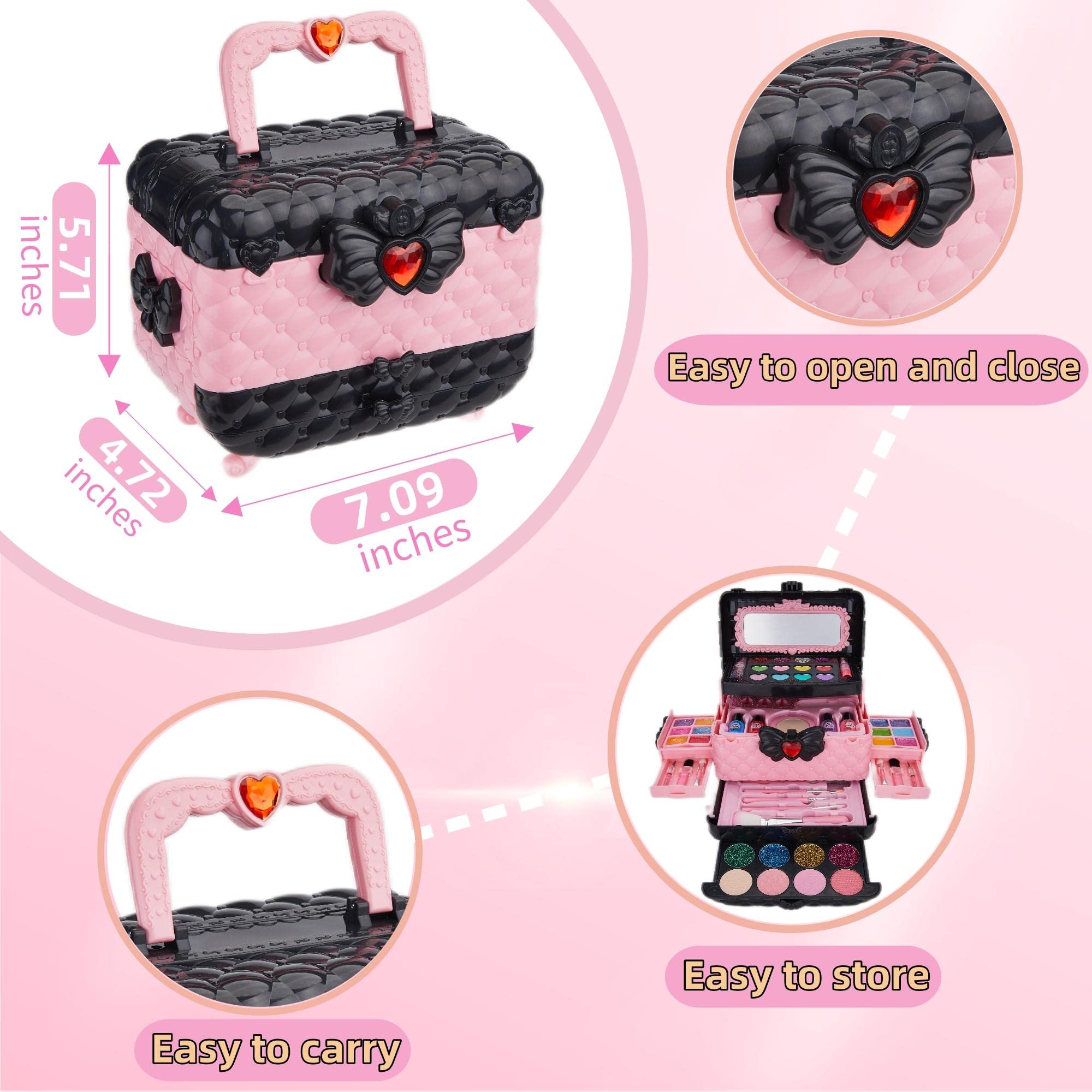 Chennyfun Set di Trucco per Bambini per Bambine, 53 Pezzi Lavabile set di Trucchi per Bambini, Sicuro e Atossico Giocattolo di Ruolo per Regali di Compleanno di Natale per Ragazze dai 3 Anni