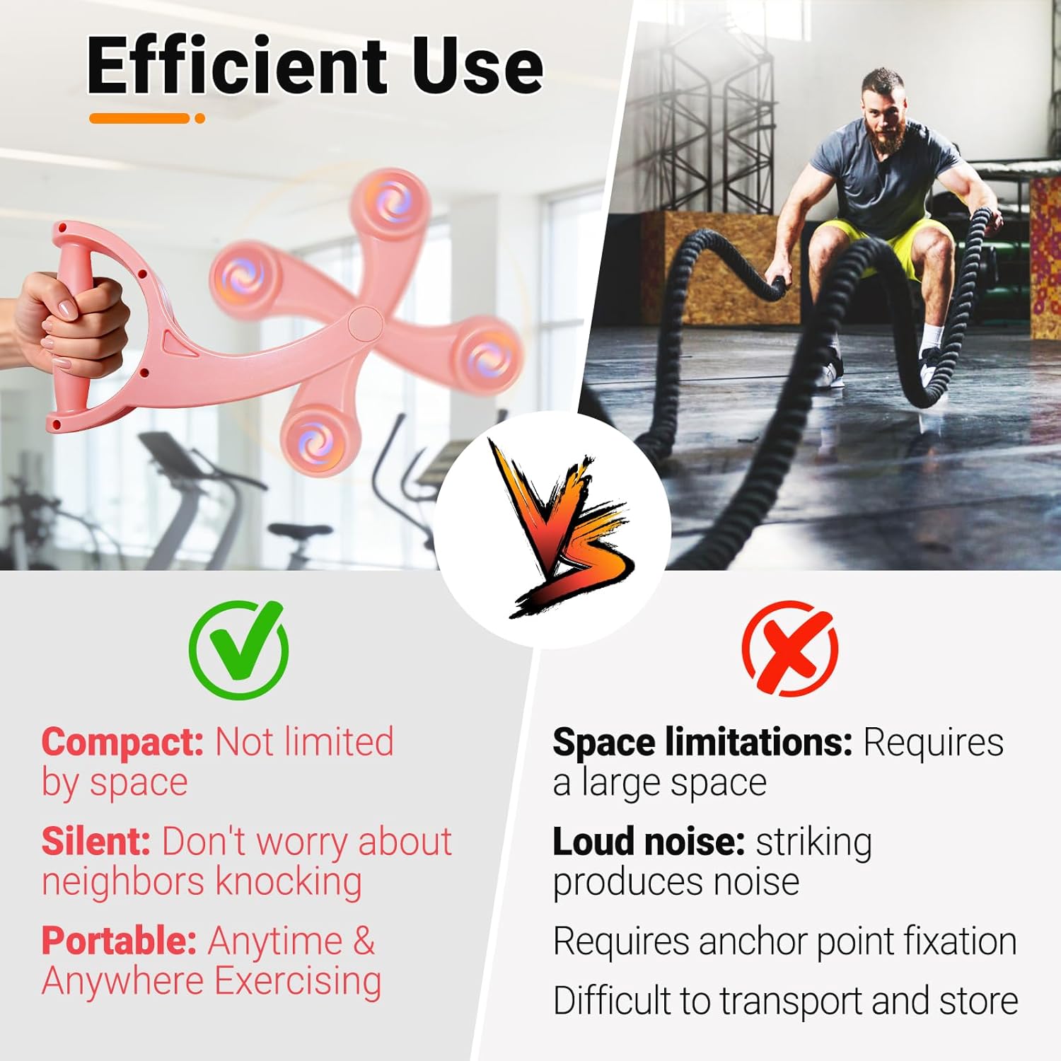 Arm Workout for Men and Women Weighted Ropeless Battle Rope for Home Gym Arm Trainer Workout Fitness Equipment 360° Hand-Crank Forearm Trainer for Full-Body HIIT, Low-Impact Aerobic Training