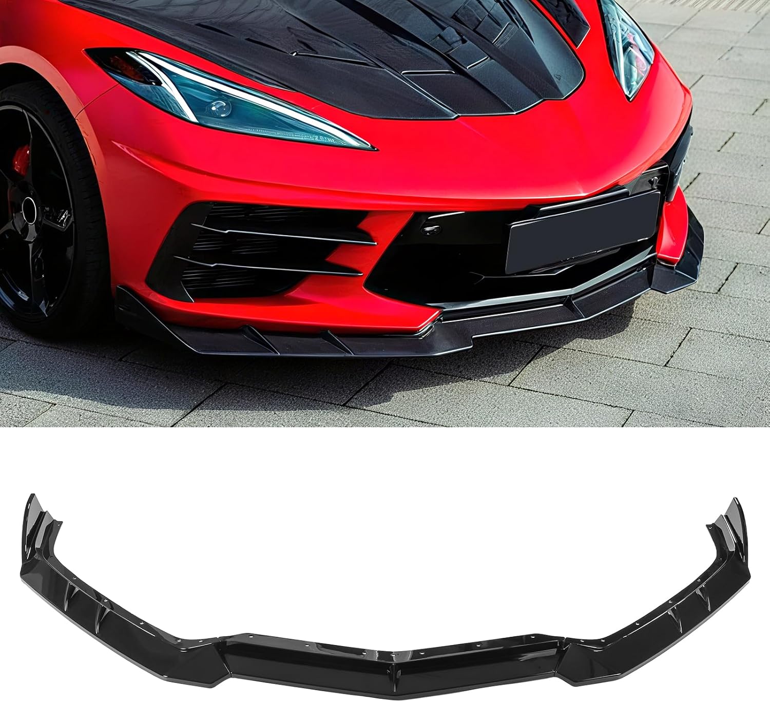 Gloss Black Front Bumper Lip Compatible with Corvette C8 2020-2026, Front Splitter Protector Body Kit