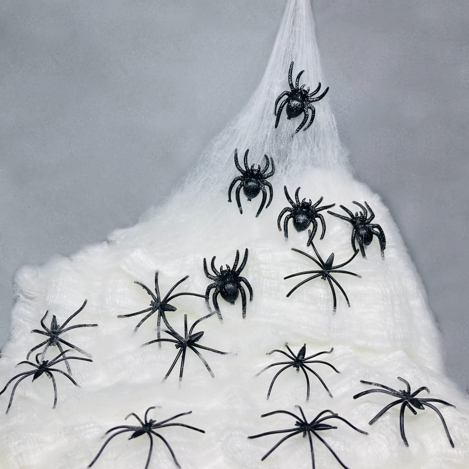 Halloween Decorations, 400 Sqft Stretchy Spider Web with 25 Pcs Extra Fake Spiders for Indoor and Outdoor, Yard Lawn Home Costumes Party Haunted House Décor