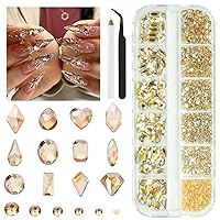 Vista 1 de 2052 piezas de pedrería dorada para uñas, 72 piezas de formas múltiples de cristal con base plana champán dorado + 1980 piezas de cuentas redondas