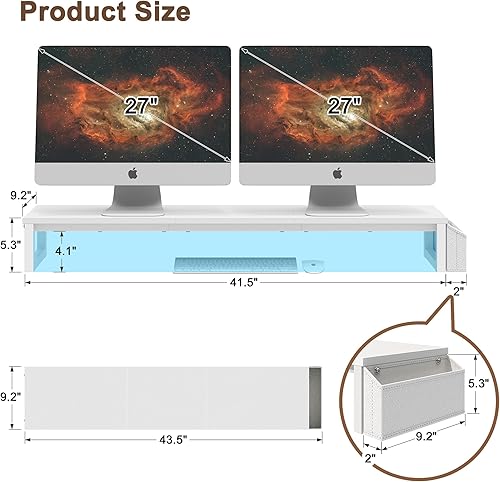Miniatura 7 de LANDVOI Soporte para monitor doble, soporte de monitor de 41.5 pulgadas de largo para 2 monitores, soporte de monitor de computadora de madera y