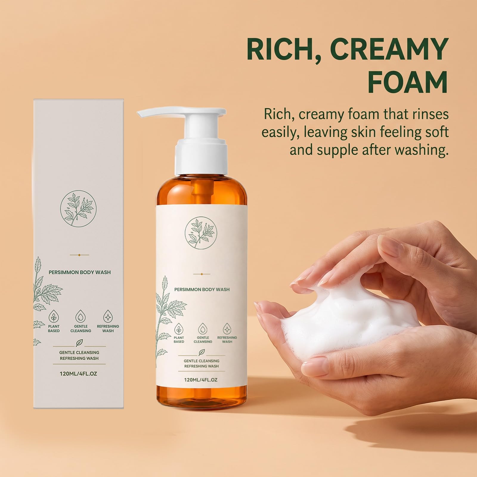 Bagnoschiuma deodorante al cachi – Gel doccia quotidiano con estratto botanico, detergente delicato e lenitivo per la pelle, lavaggio che dona freschezza e pulizia profonda per pelli mature. (4pcs)