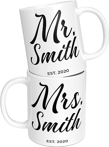 Miniatura 5 de Juego de 2 tazas de café con nombre, tazas personalizadas para parejas, 11 onzas, tazas de café de cerámica, tazas personalizadas para esposa