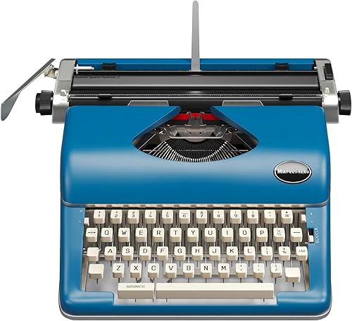 Maplefield Máquina de escribir manual vintage, teclado táctil, acento azul para decoración de escritorio de oficina, máquina de escribir portátil,