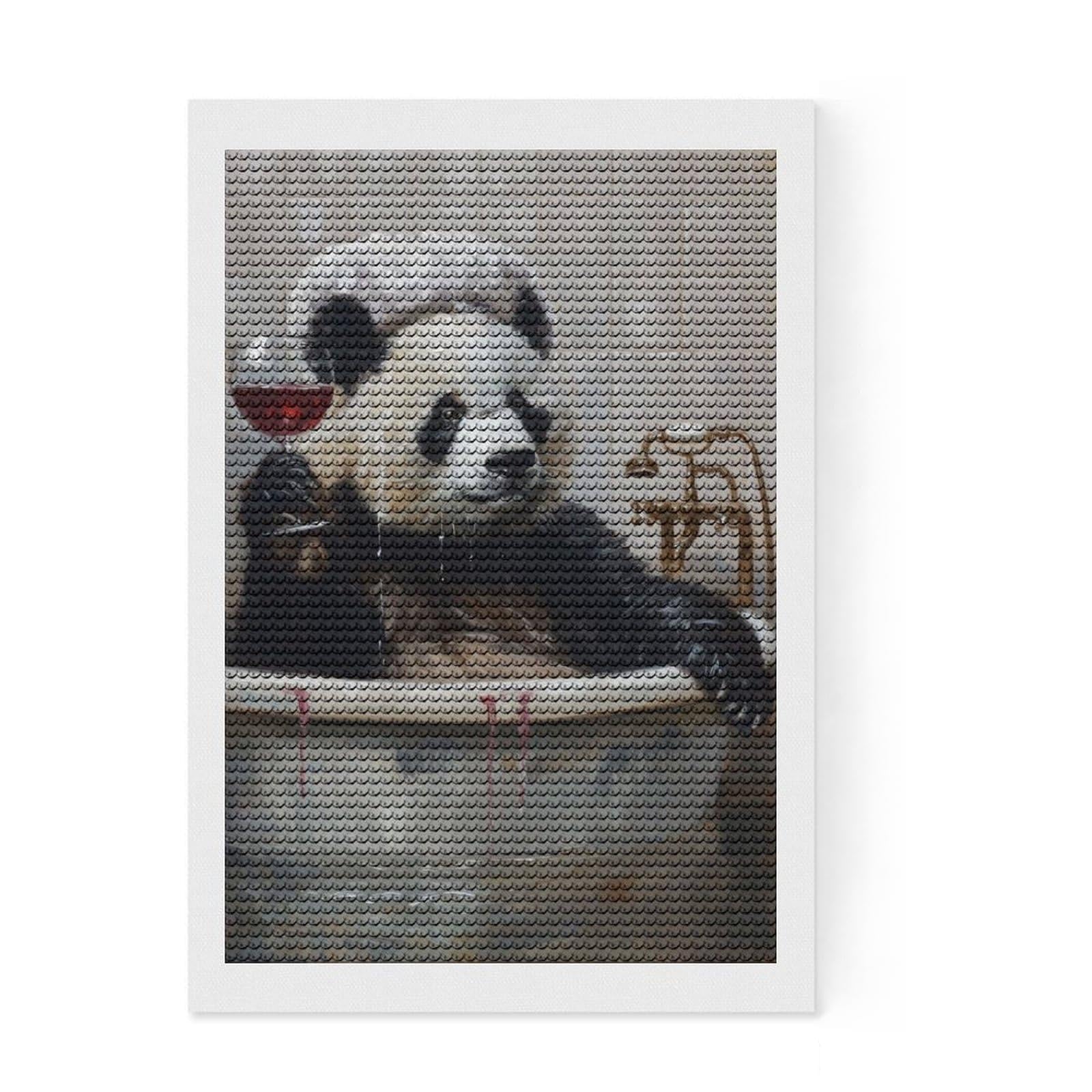 Junmoney Panda Bath Glass Red Wine Diamond Art Canvas 8"x12", Easy to Follow Symbols, Easy Handmade Project, Boho Decor, Holiday Gift Idea