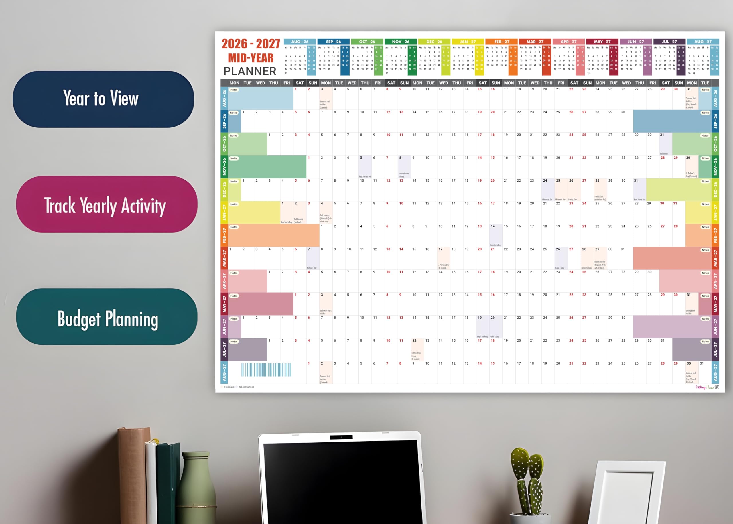 Planificador académico pared 2025-2026 laminado A1 - Calendario de agosto de 2025 a agosto de 2026 - Tamaño grande (85 x 59,4 cm) - Agenda de 13 meses 25/26 - Día