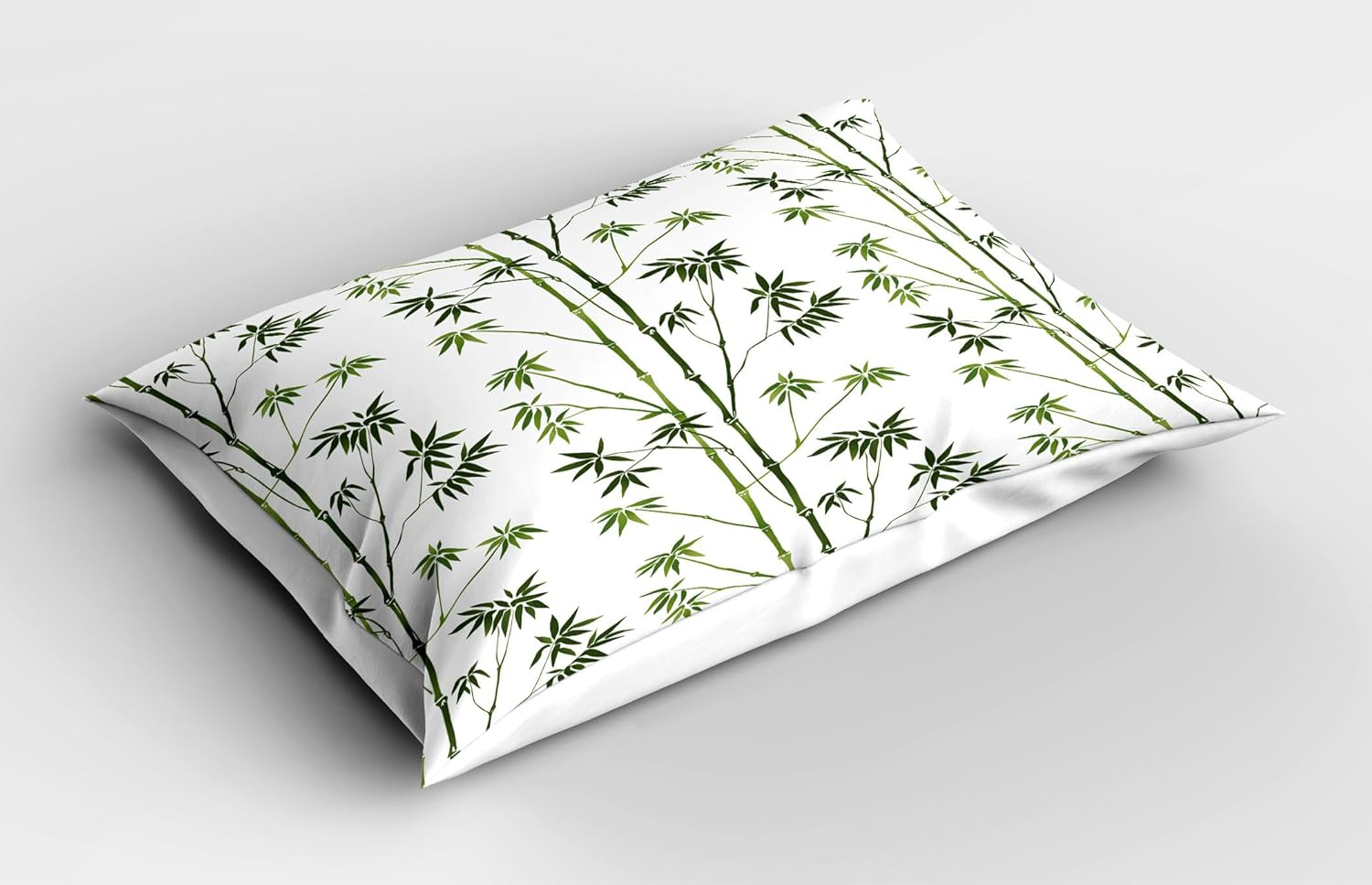 Ambesonne Asian Print Pillow Sham Set of 2, Simple Exotic Foliage Leafy Japanese Tree in Nature Tones Pattern, Quality Microfiber Bedding Item for All Seasons, 26" x 20", Olive Green Evergreen