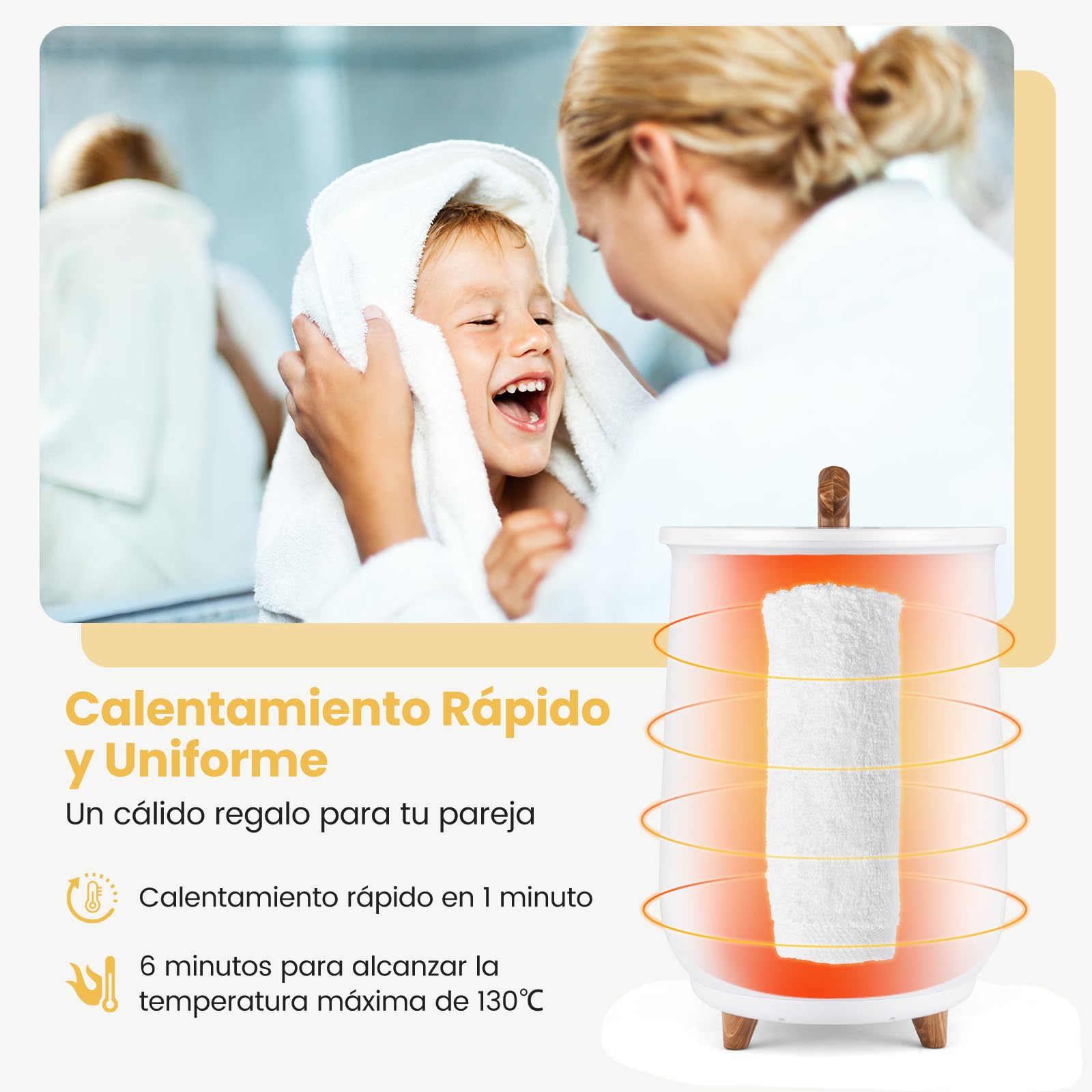 COSTWAY Calentador de Toallas Cubo 23L, Cubo de Lujo con 3 Niveles de Calentamiento, Temporizador de 20/40/60/90 Minutos, Apagado Automático, Espacio para 2 Toallas de Tamaño de 102x178 cm (Blanco)