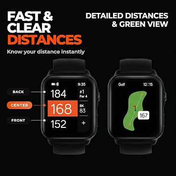 NAVO W1 Golf GPS Watch Front, Middle & Back Distances, Hazard Tracking, No Subscription