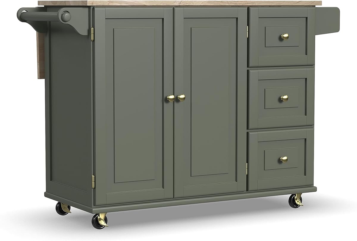Homestyles Mobile Kitchen Island Cart with Wood Top and Dropleaf Breakfast Bar, 18" D x 53.5" W x 36" H, Green