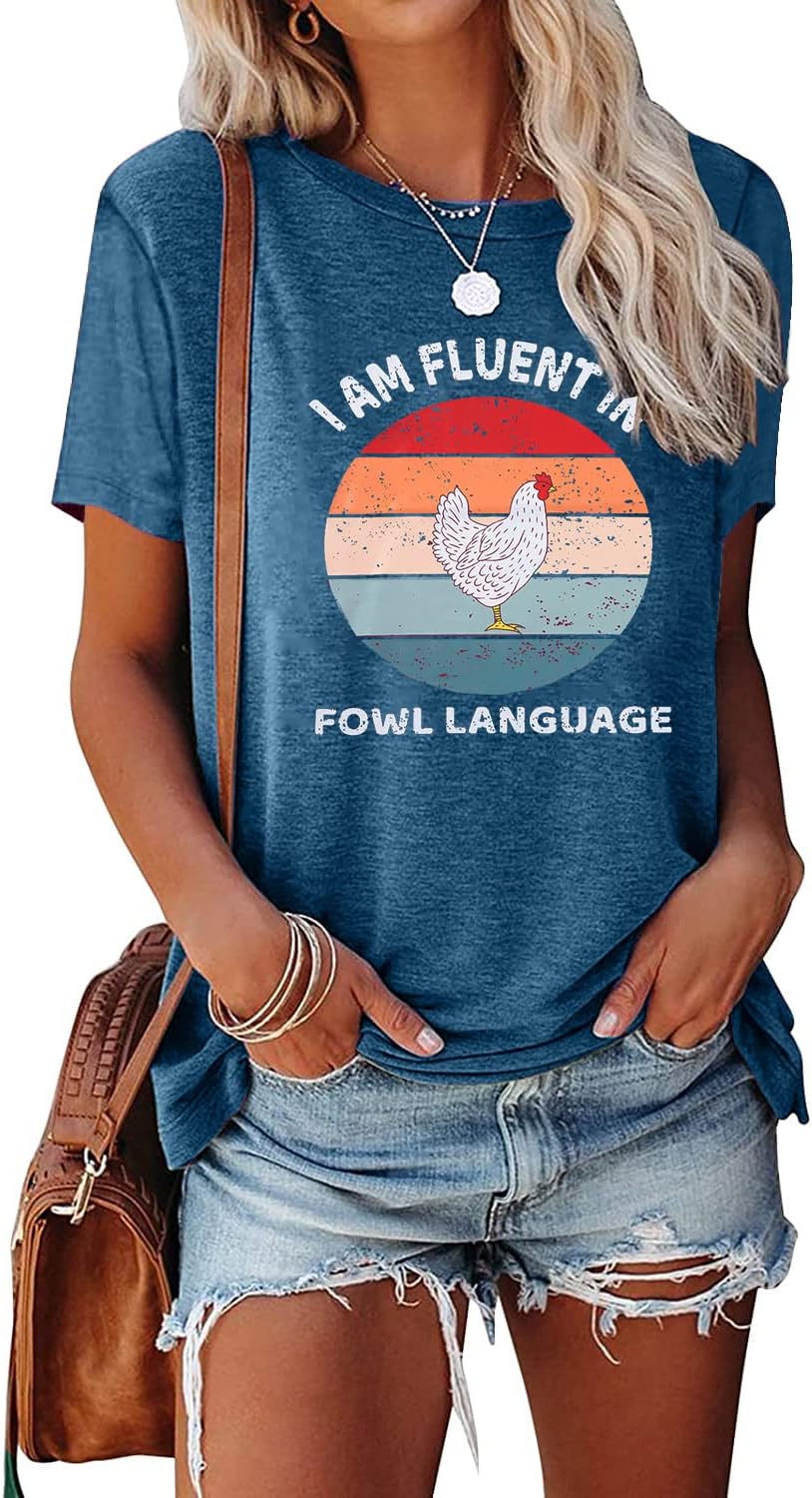 ASTANFYChicken Shirts for Women Funny Mom Shirt Animal Graphic Tees Farm Country Short Sleeve Tops