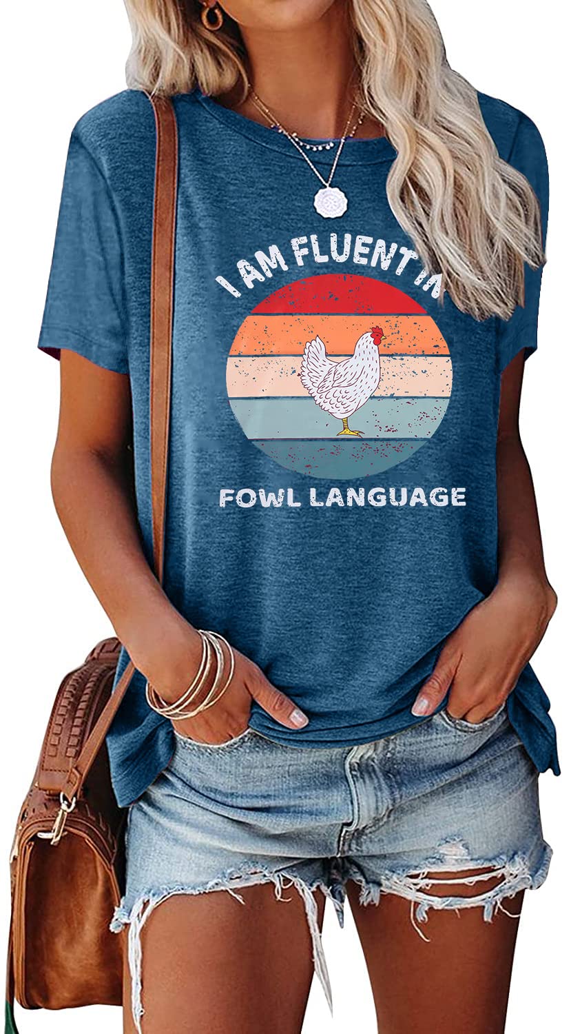 ASTANFYChicken Shirts for Women Funny Mom Shirt Animal Graphic Tees Farm Country Short Sleeve Tops