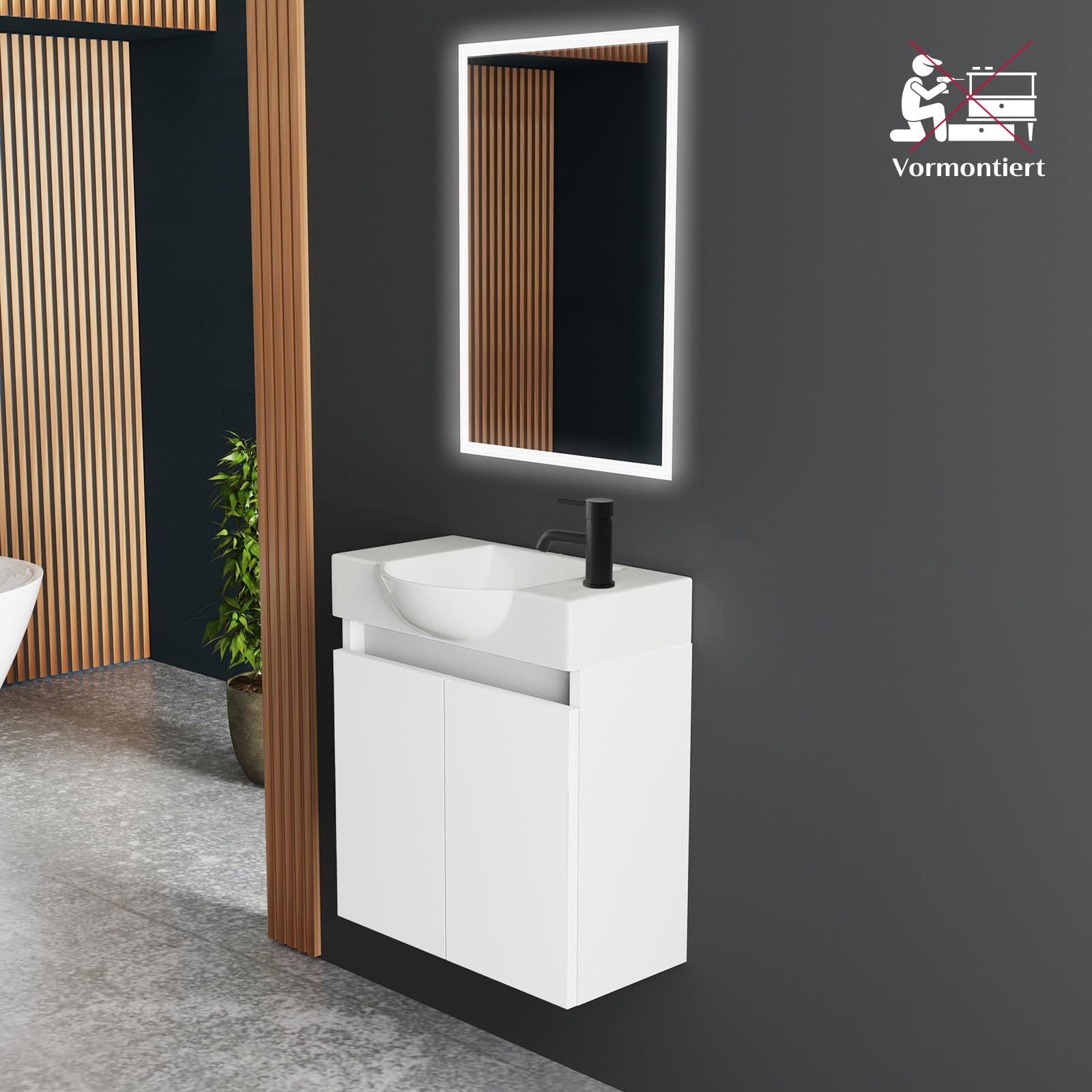 Alpenberger - Set completo di mobili da bagno, lavabo in ceramica sanitaria di alta qualità con mobiletto in MDF (bianco)