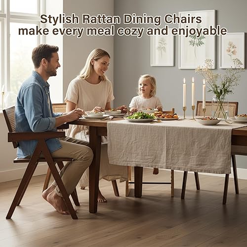 Miniatura 6 de Sillas de Acento de Ratán, Juego de 2 Sillas de Comedor Modernas de Mediados de Siglo, Sillas Cómodas, Sillas de Ratán para Exterior con Respaldo