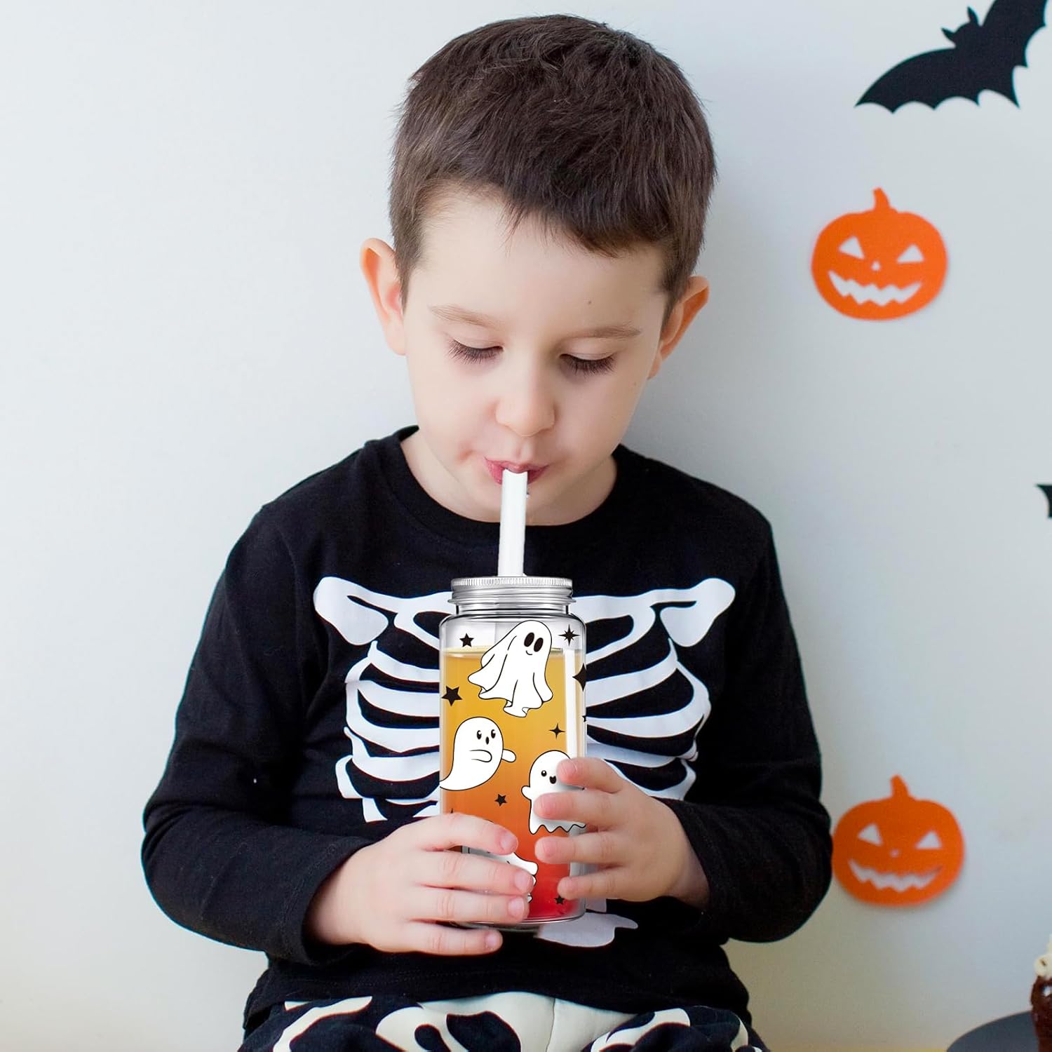 Whaline 20Pcs Halloween Plastic Cups with Lids and Straws Clear Ghost Party Drinking Cups Reusable Tumblers for Party Supplies - Image 7