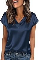 Zeagoo Women's Silk Satin V-Neck Blouse: Cap Sleeve Short Sleeve Top, Loose Fit Business Casual Shirts S-2XL