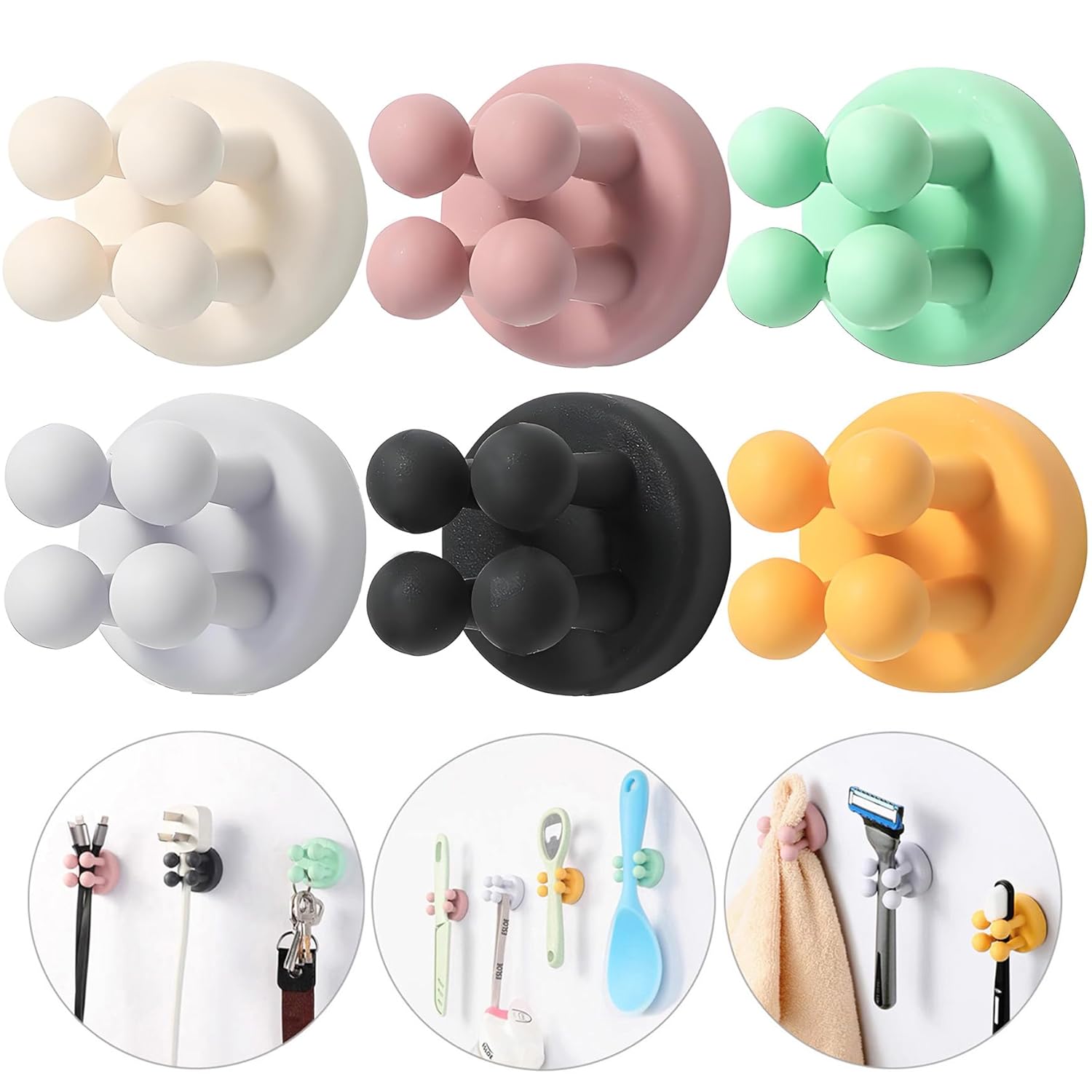 iBetterLife Good Grips Razor Holder - 6Pcs Self Adhesive Silicone Toothbrush Holders Wall Mounted to Mirror for Shower