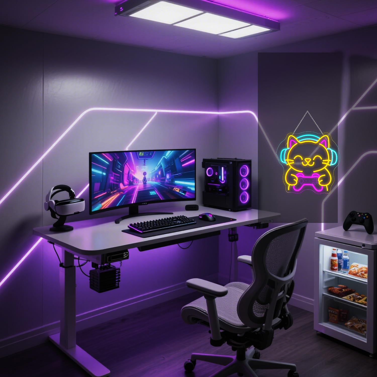 Looklight Cartel de Juego de Gato de Neón, Letrero LED de Gato, Cartel de Neón para Decoración, Letrero de Neón, Luz de Juego LED de Neón Regulable con USB para Sala de Juegos, Dormitorio, Salón, Bar