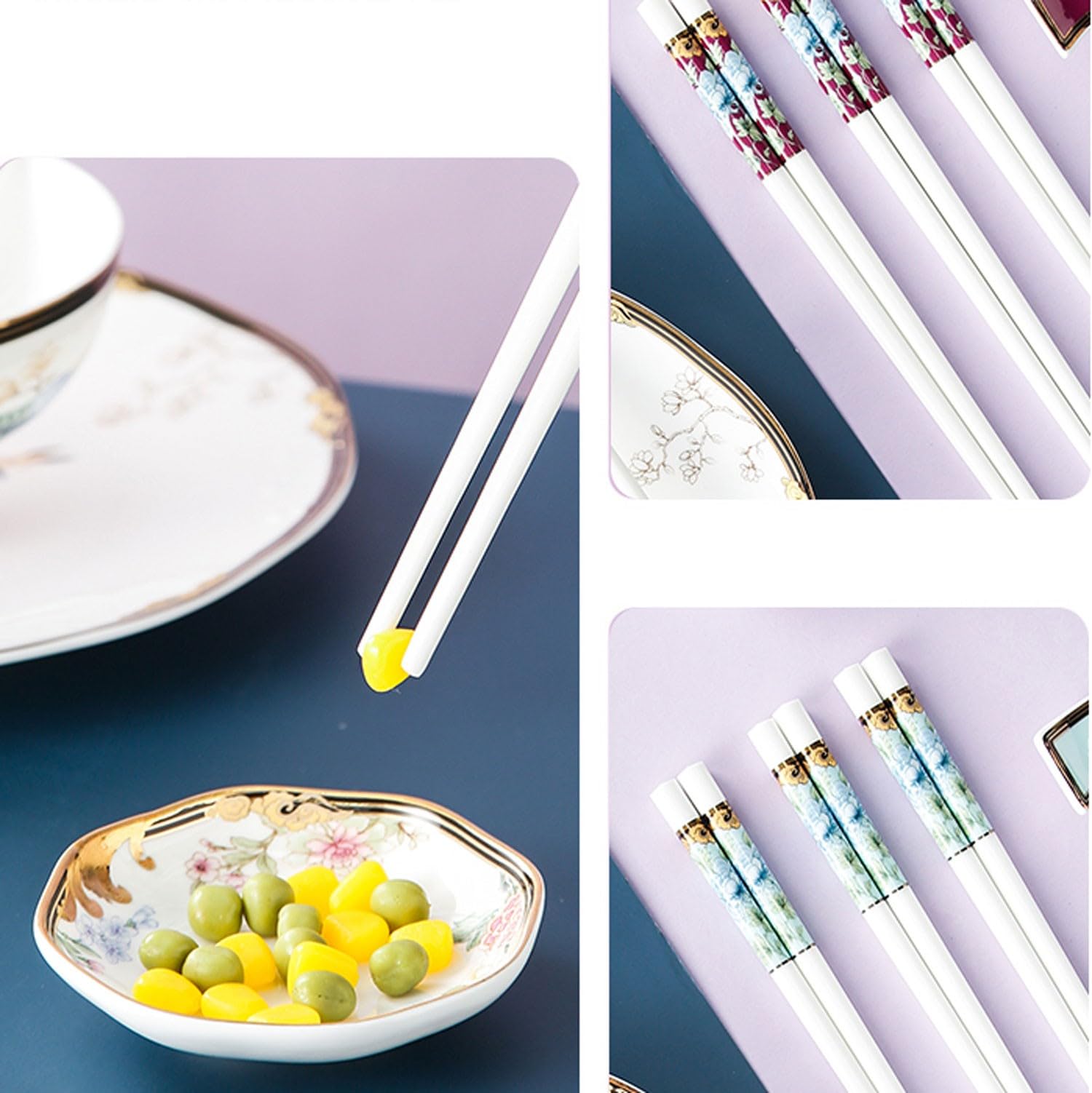 Baguettes réutilisables, 10 Paires de Baguettes en Porcelaine pour Usage Domestique, Baguettes en céramique antidérapantes(Une Paire)