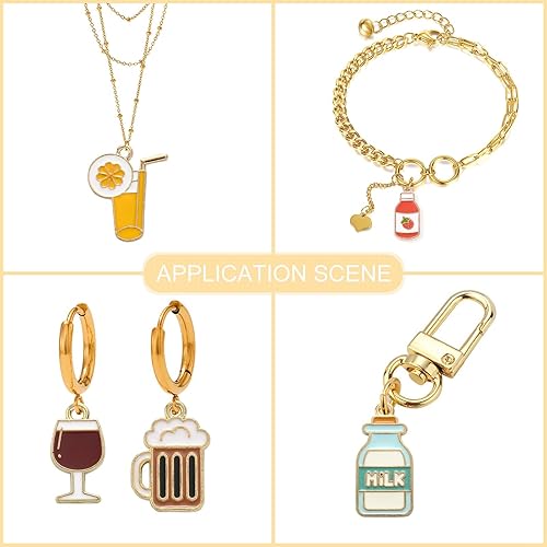 Miniatura 5 de DanLingJewelry 45 dijes de 9 estilos para bebidas, botellas, dijes esmaltados, café, leche, cerveza, jugo, burbujas, té, para hacer joyas