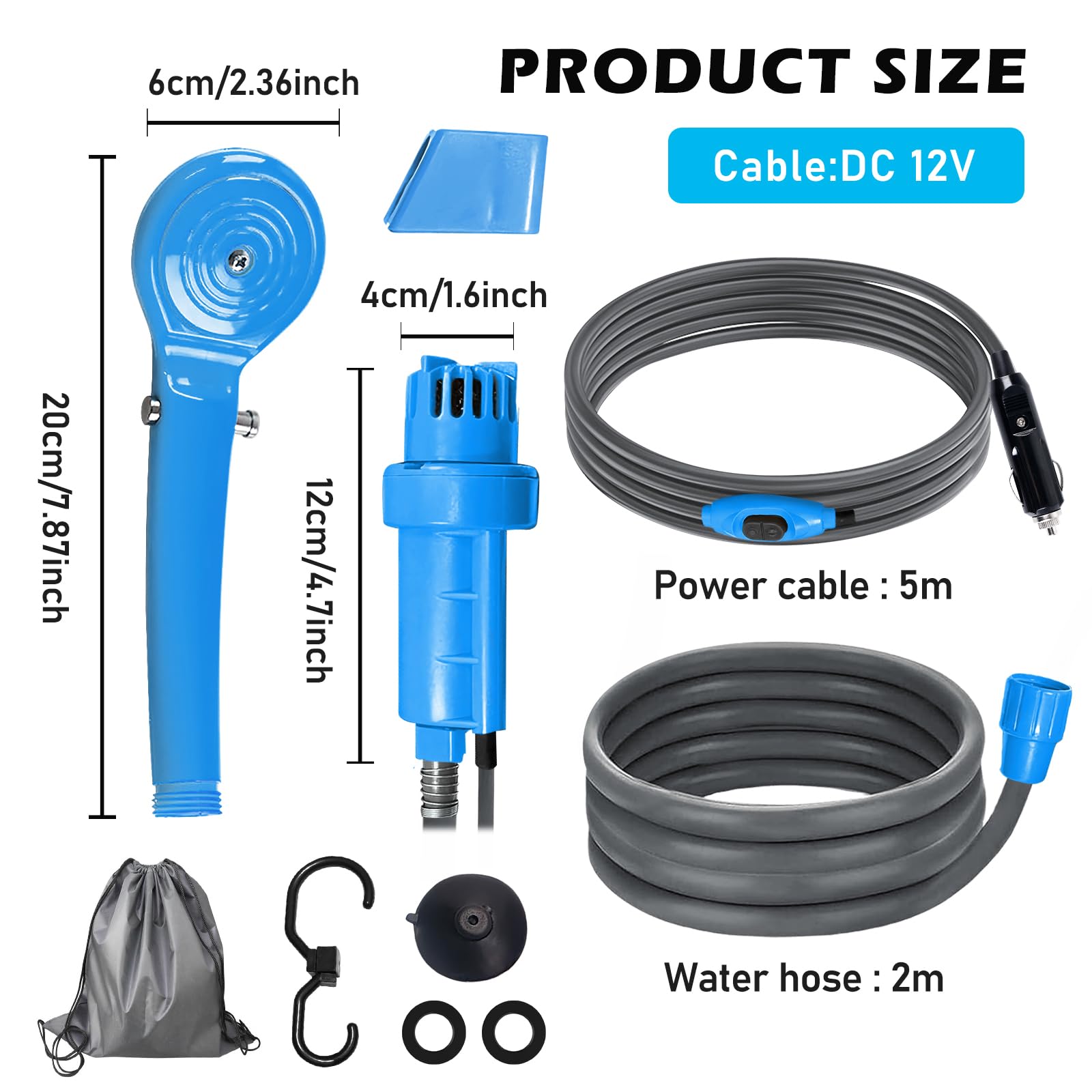 PORFOYO Doccia da Campeggio Portatile - Doccia da Campeggio con Testa Doccia e Tubo Doccia, Doccia per Campeggio, Doccia Portatile, Doccia da Campeggio per Esterno per Campeggio, Giardino, Viaggi
