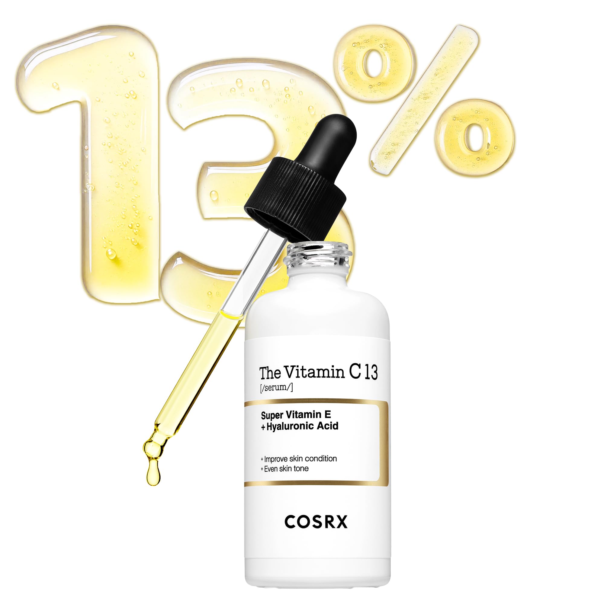 COSRX Pure Vitamin C 13% Serum with Vitamin E & Hyaluronic Acid, Brightening & Hydrating Facial Serum for Fine Lines, Uneven Skin Tone & Dull Skin, 0.67fl.oz/20ml, Animal Testing-Free, Korean Skincare